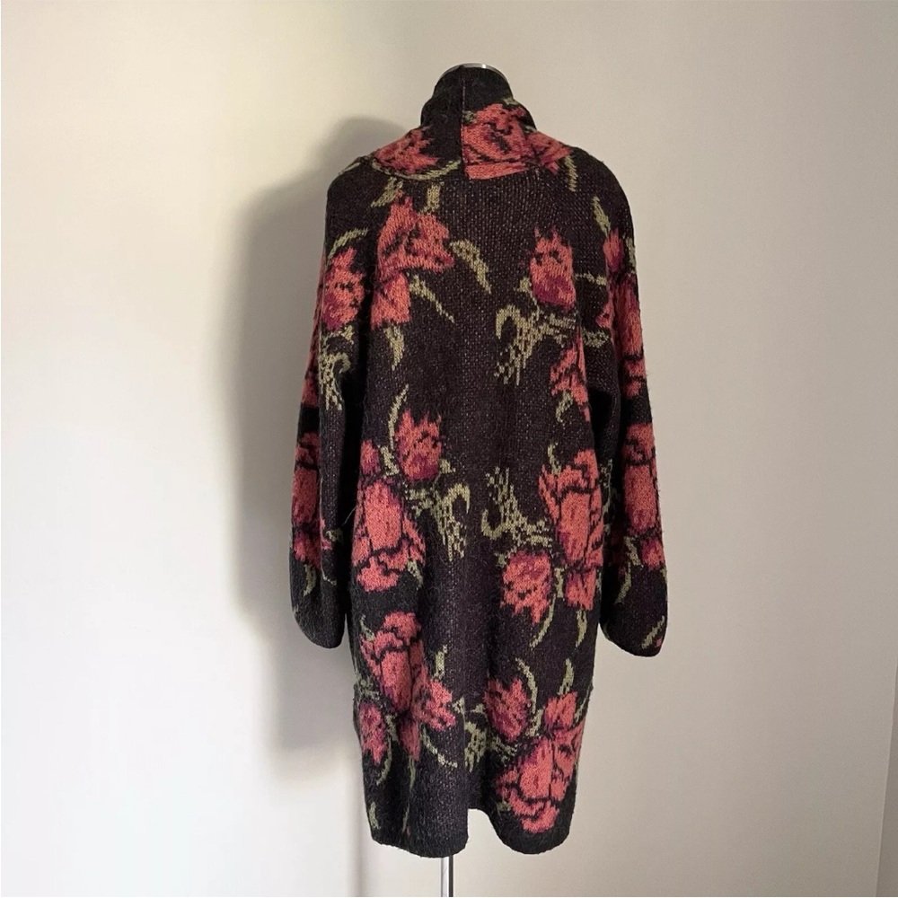 Free People Flower Power Boho Knit Cardigan Sz LARGE Wool Alpaca Blend Red Black - Picture 14 of 15
